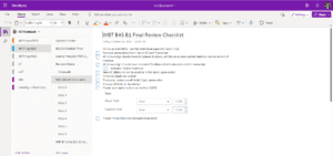 screenshot of microsoft one note