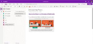 Screenshot of microsoft one note